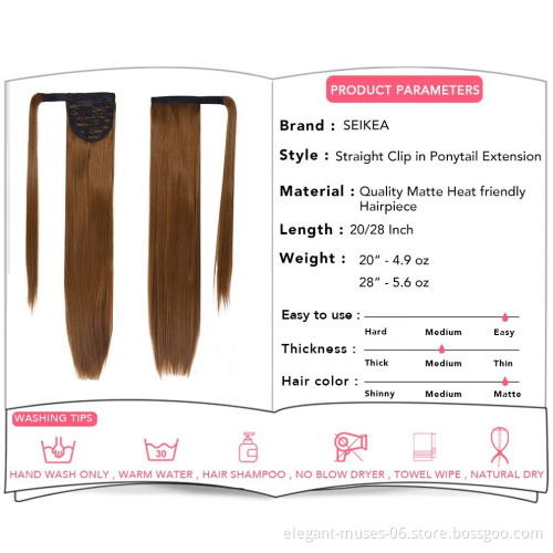 long clip in ponytail ombre blonde hair extensions wrap around ponytail synthetic fiber pony tail hairpiece for women